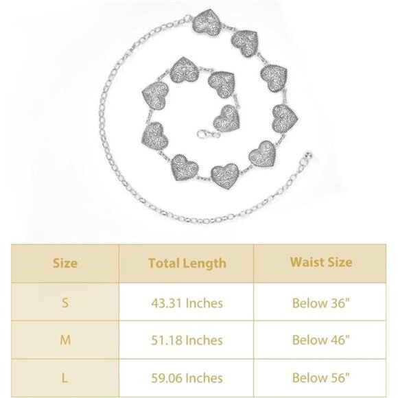Chain Belt Concho Belts for Women, Silver Chain Belts for Women Western Waist - Picture 6 of 7